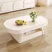 Oval Coffee Table White Wood Coffee Tables for Living Room Modern Small Coffee Table with Storage Drawers and Storage Shelf Fashionable Design Furniture for Living Room Bedroom Office 120cm
