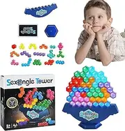 Tower Balance Stacking Blocks,Hexagonal Building Blocks Puzzle | Educational Toys for Kids and Adults, Party Supplies for Family Game Night