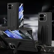 Jarttarn Compatible with Google Pixel 10 Pro Fold (2025) Multifunctional Kicktand Wrist Strap Folding Tempered Glass Protective Film Case for Pixel 10 Pro Fold Slim Cover (Black)