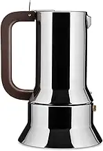 Alessi 6-Cup Espresso Coffee Maker in 18/10 Stainless Steel Mirror Polished with Magnetic Heat Diffusing Bottom,Silver
