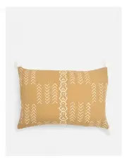 [Yellow Drama] Tribal Monochrome 20x14 Tasseled Cotton Lumbar Cushion Cover in Mustard