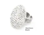 Oval Hammered Adjustable Ring Blank Bezel Base-Antique Silver Plated Brass 4935