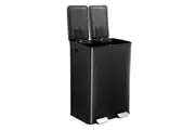 60L Rubbish Bin Dual Compartment Pedal Garbage Can Recycling Waste Stainless Steel Trashcan Soft Closing Lid Kitchen Black