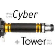 KiWAV Motorcycle Cyber Grips Gold with Tower Bar Ends Silver/Silver