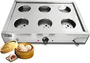 Commercial Steamed Buns Machine, Six-Hole Electric Steamed Food Heating Steamer, Desktop Steaming Pots, 30-110℃ Temperature Control, Dry Boiling Alarm, for Home Store Buffet Restaurant Home