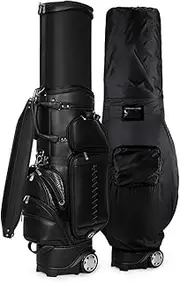 Golf Bag for Men, Professional Golf Bag with 4 Wheels, Waterproof Microfiber Leather Golf Cart Bag