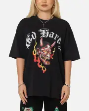 [ED HARDY] Ed Hardy Mask Of Mischief T-shirt Black Acidwash - Size M M Black Acidwash