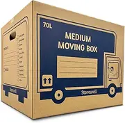 10 Strong Large Cardboard Storage Packing Moving House Boxes – 70L Flat Packed Boxes with Carry Handles, Pre-Printed Room Checklist & Labels – Storewell Medium Moving Boxes