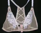 Victoria's Secret Dream Angels NUDE Mesh WHITE Lace Front Close Bralette Bra L
