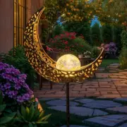 TAKE ME Moon Solar Lights Garden Outdoor Decor Waterproof Metal Warm White