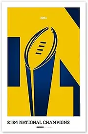 Michigan Wolverines - Minimalist College Football Champions 2024 MLB Art Poster Print by S. Preston - Living Room Home Wall Decor, 11" x 17" Unframed Artwork