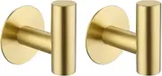Bntuk Adhesive Towel Hooks Heavy Duty Wall Hooks Stainless Steel Waterproof Shower Towel Hooks, Coat Hooks for Hanging Clothes, Door Hooks Adhesive Hooks for Bathroom- 2 Pack, Gold