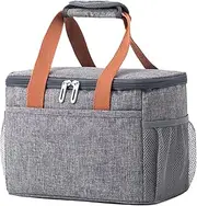 Insulated Lunch Bag with Bottle Holder, Cool Lunch Box for Women Men, Reusable Lunch Bag, Leakproof Thermal Insulation Aluminum Lining Lunch Tote, Insulated Bento Box for Work School Picnic (Grey)