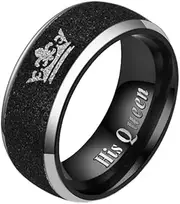 [Generic] Frosted Crown Couple Rings Matching Promise Ring Her King His Queen Engraved Matte Engagement Wedding Bands Anniversary Titanium Steel Black 6mm Personalized