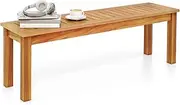Acacia Wood Outdoor Bench, Patio Bench w/Slatted Seat & Solid Wood Legs, Outdoor Wooden Backless Bench for Entryway, Backyard, Porch, Garden, Natural Teak Color (Style 1)