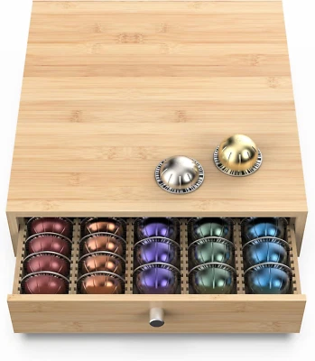 For Nespresso Vertuo Capsules (NV145) - Premium Bamboo Coffee Pod Drawer, 45 Big