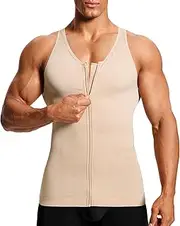 [MOLUTAN] Compression Shirt Mens Shapewear Tank Top Undershirt Slimming Body Shaper Tummy Control Vest Gynecomastia with Zipper