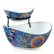 YHOSSEUN Chip and Dip Serving Set, Ceramic Chip Dip Bowls for Parties, 2 Tier Serving Stand Appetizer Serving Dishes for Entertaining Food Display Set