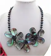 LAnGSHAW Black Pearl Abalone Shell Necklace Handmade Statement Necklace 18''