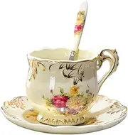Floral Tea Cup Set with Saucer and Spoon (Flowers - 8 oz), Coffee Cups, British Tea Cups, Porcelain Tea Set, Tea Sets for Women, Latte Cups cup Set Europe for Wedding Party Home Afternoon Tea