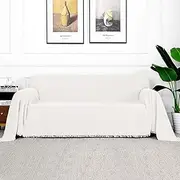MYSKY HOME White Sofa Covers for 3 Cushion Couch Geometrical Living Room Sofa Throws Sofa Slipcovers for Pets, Kids (XX-Large, 91" x 134", White)