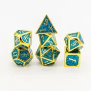 Metal Blue Gold Glitter 7 Dice Set RPG DnD Dungeons Dragons Pathfinder d20 AD&D