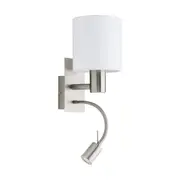 Pasteri Bedside Satin Nickel Wall Reading Lamp - White Drum Shade