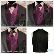 EGGPLANT Paisley Design Dress Vest / NeckTie / Bow tie / Pocket Square hankie