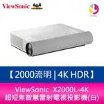VIEWSONIC X2000L-4K 2000流明 4K HDR 超短焦智慧雷射電視投影機(白)