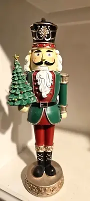 12" Red Green Gold Nutcracker holding Christmas Tree Holiday Decor New