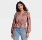 Women's Balloon Long Sleeve Blouse - Universal Thread Mauve Floral XL