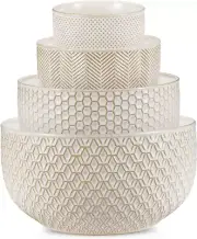 Ceramic Mixing Bowls Nesting Bowls Set of 4 Embossed Kitchen Bowls Serving Gift