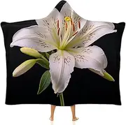 [Ausinbed] Lily Flower Cloak Hooded Blanket Fleece Hooded Robe Cloak Arctic Velvet Warm Throw Quilt Poncho Soft Nap Blanket Novelty Blanket Air Conditioning Blanket,60"x80"
