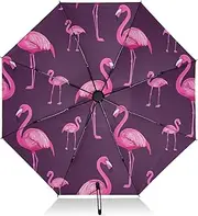 [RPLIFE] Flamingos Dark Purple Travel Umbrella, Lightweight Durable Automatic Open/close Umbrella for Women, Travel Umbrellas for Rain and Sun