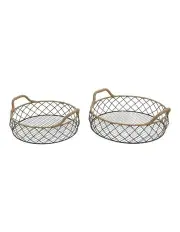 [Willow & Silk] Nested Metal Tropea Round Trays With Handles 39cm/33cm Set of 2 in Black