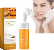 Turmeric Facial Cleanser, Face Cleanser Brush, Bright Foaming Cleanser, Turmeric Face Wash With Brush, Turmeric Kojic Acid Cleansing Pads, Deep Clean and Firm Pores, Vitamins Cleanser (1pcs)