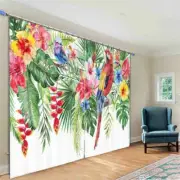 Parrot Red Petals Leaf 3D Curtain Blockout Photo Printing Curtains Drape Fabric