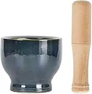 Mortar and Pestle Set Home Ceramic Garlic Pounding Bowl Kitchen Tools Practical Pounding Jar Grinding Jar Spice Grinder Spice Bowl(Blue)