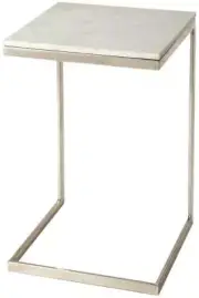 End Table Side Modern Contemporary Distressed Brushed Nickel White Silver Iron