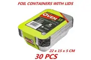 30 x Aluminum Foil Food Container Tray Roasting BBQ Takeaway Oven Bake Safe With Lids