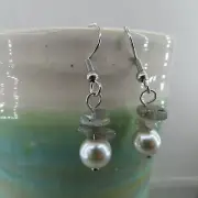 LABRADORITE Dangle Earrings Flash Gemstone Chips Czech Glass Bead Gift For Her