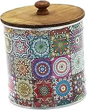 Coffee Bean Tea Tin Canister Jar Storage Container Food Sealed Box with Sealed Lid Traditional Pattern Style Decorative Jar for Coffee Table, Style C
