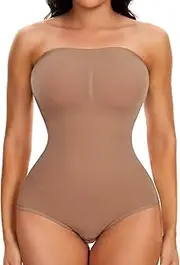 [Joyshaper] Women Strapless Bodysuit Shapewear Tummy Control Body Shaper Compression Bodysuit Top Sexy Sleeveless Summer Top Jumpsuits, Deep Beige, M