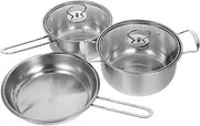 PHENOFICE Stainless Steel 3pc Kitchen Set Soup Pot Frying Pan Cookware Set Easy to Handle