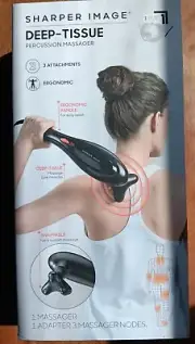 DEEP-TISSUE PERCUSSION MASSAGER - 3 ARRACHMENTS ERGONOMIC- SHARPER IMAGE