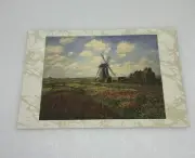 Vintage Greeting Card Claude Monet Tulip Field In Holland Windmill Art Print P4