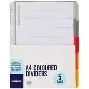 J.Burrows A4 Premium 5 Tab Index Dividers Hot Colours