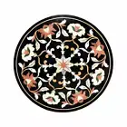 15" Inlay stone side Coffee Table Top Black Round Shape Marble Corner Table