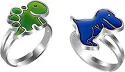 BelleVive 2 Piece Mood Dinosaur Ring Set, Colour Changing, Emotion Feel, Temperature, Adjustable Animal Finger Ring, Fun Jewellery, Party Game Rings, Birthday Gift