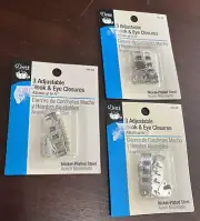 Lot of 3 packs - Dritz ADJUSTABLE HOOK & EYE CLOSURES - 9 pcs total - Free Ship